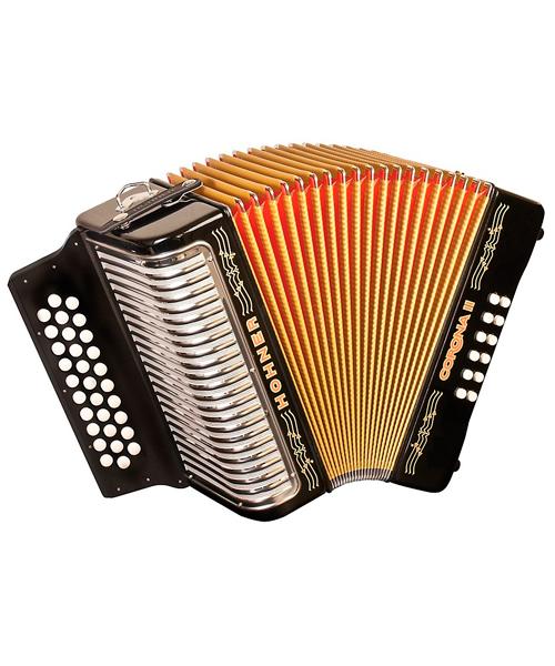 Acordeón Diatónico Hohner A56211 Corona II Sol-Do-Fa - Negro con Funda
