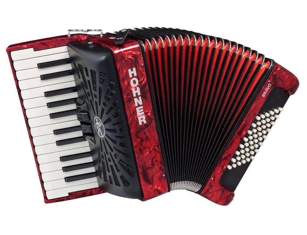 Hohner Acordeón Cromático Rojo Con Funda A16532 BRAVO II 48