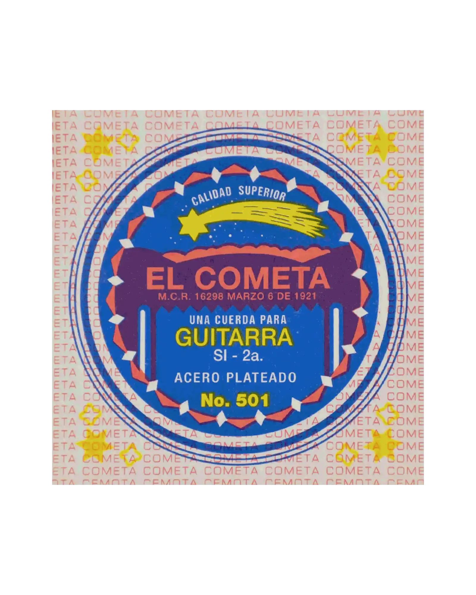 Cuerda El Cometa COGS-501-6 para Guitarra Acústica, 2da, Acero Estañado con Borla, 6 piezas