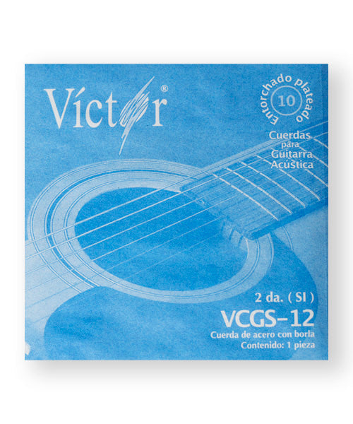 Cuerda Víctor VCGS-12-6 para Guitarra Acústica, 2da, Acero Estañado con Borla, 6 piezas