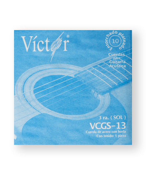 Cuerda Víctor VCGS-13-6 para Guitarra Acústica, 3a, Entorchado Cobre Plata con Borla, 6 piezas