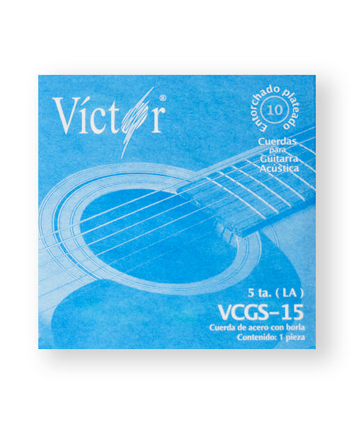 Cuerda Víctor VCGS-15-6 para Guitarra Acústica, 5a, Entorchado Cobre Plata con Borla, 6 piezas
