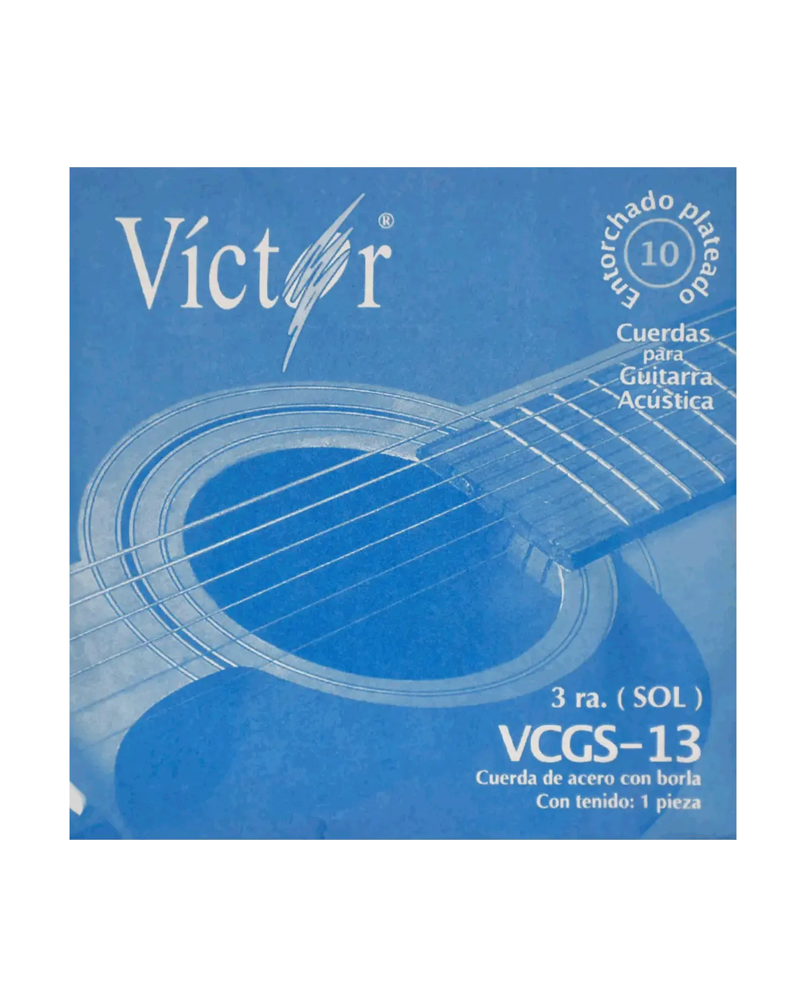 Cuerda Víctor VCGS-13-6 para Guitarra Acústica, 3a, Entorchado Cobre Plata con Borla, 6 piezas