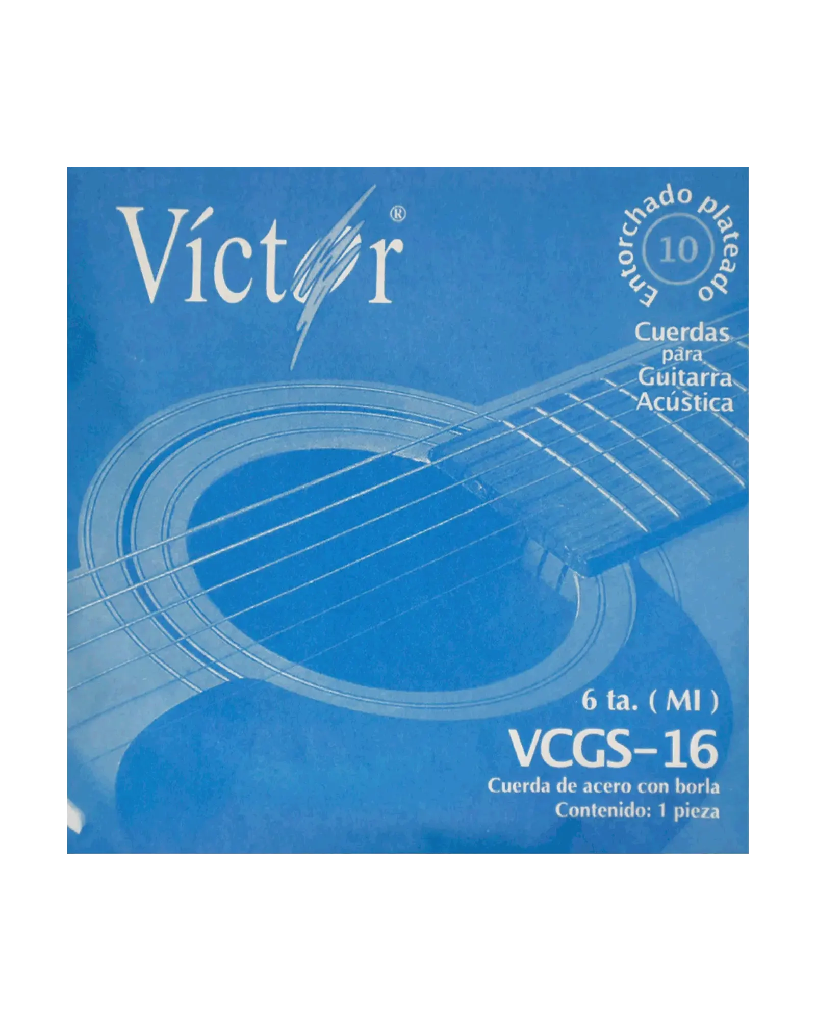 Cuerda Víctor VCGS-16-6 para Guitarra Acústica, 6a, Entorchado Cobre Plata con Borla, 6 piezas