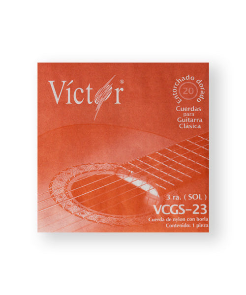 Cuerda Víctor VCGS-23-6 para Guitarra Clásica, 3A, Nylon Negro con Borla, 6 piezas