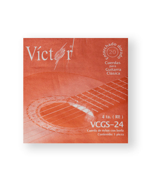 Cuerda Víctor VCGS-24-6 para Guitarra Clásica, 4A, Entorchado Dorado con Borla, 6 piezas