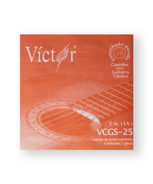 Cuerda Víctor VCGS-25-6 para Guitarra Clásica, 5A, Entorchado Dorado con Borla, 6 piezas
