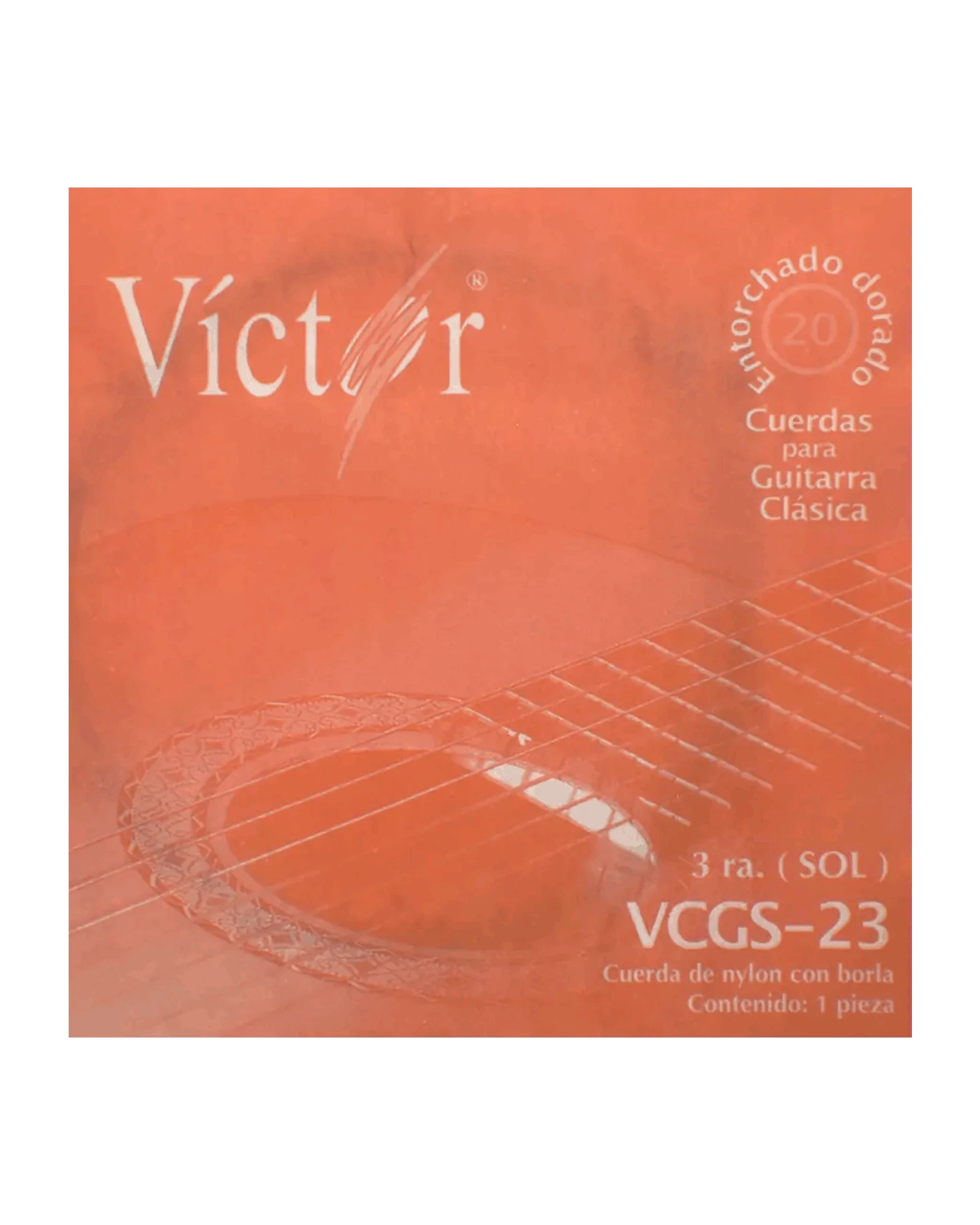 Cuerda Víctor VCGS-23-6 para Guitarra Clásica, 3A, Nylon Negro con Borla, 6 piezas