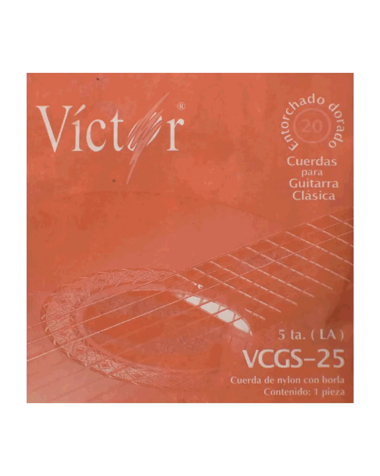 Cuerda Víctor VCGS-25-6 para Guitarra Clásica, 5A, Entorchado Dorado con Borla, 6 piezas