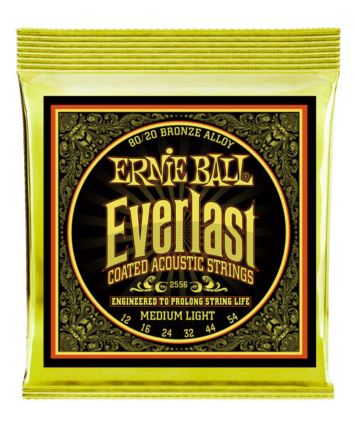 Encordadura Ernie Ball Everlast Medium Light Coated Bronce 80/20 2556 para Guitarra Acústica 12-54