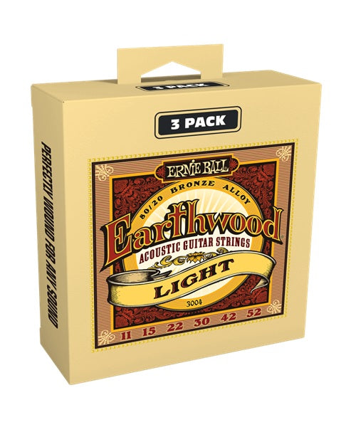 Encordaduras Ernie Ball Earthwood Light Bronce 80/20 3 Pack 3004 para Guitarra Acústica 11-52