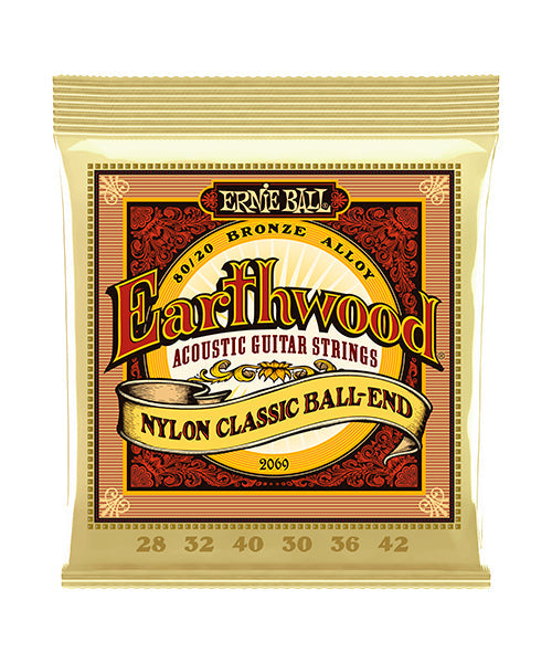 Encordadura Ernie Ball Earthwood Folk Nylon Bronce 80/20 2069 para Guitarra Clásica 28-42