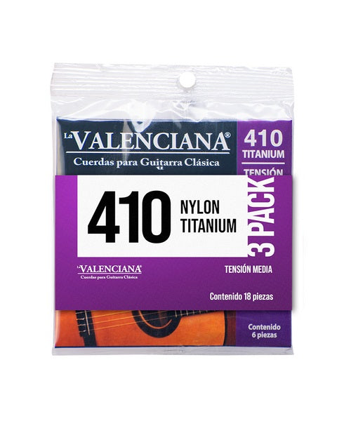 La Valenciana Encordaduras para Guitarra Clásica VAGS-410T-3P Nylon Titanio + Entorchado Tumbaga Dorado, 3 PACK