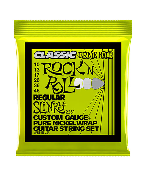 Ernie Ball Encordadura "Regular Slinky Classic Rock N Roll" 2251, Guitarra Eléctrica 10-46, Níquel