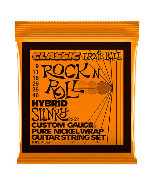 Encordadura Ernie Ball Hybrid Slinky Classic Rock N Roll 2252 para Guitarra Eléctrica 9-46