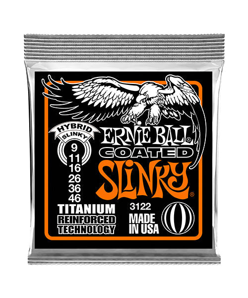 Encordadura Ernie Ball Hybrid Slinky RPS Coated Titanium 3122 para Guitarra Eléctrica 9-46