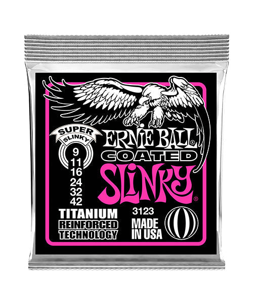 Encordadura Ernie Ball Super Slinky RPS Titanium Coated 3123 para Guitarra Eléctrica 9-42