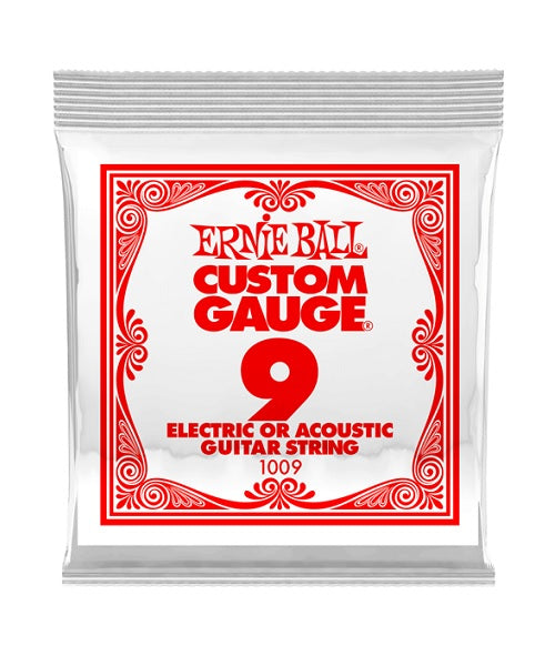 Ernie Ball Cuerda "Custom Gauge" 1009(6) para Guitarra Acústica/Eléctrica, Calibre 0.009, Acero