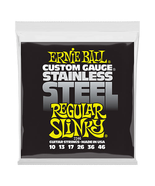 Encordadura Ernie Ball Regular Slinky Acero Inoxidable 2246 para Guitarra Eléctrica 10-46