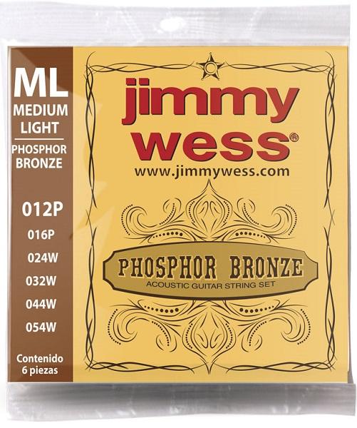 Jimmy Wess Encordadura para Guitarra Acústica Medium Light JWGA-812BF Acero Estañado + Entorchado Bronce Fosforado
