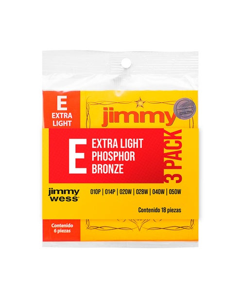 Jimmy Wess Encordaduras para Guitarra Acústica Extra Light JWGA-810BF-3P Acero Estañado + Entorchado Bronce Fosforado, 3 PACK