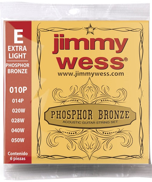 Jimmy Wess Encordadura para Guitarra Acústica Extra Light JWGA-810BF Acero Estañado + Entorchado Bronce Fosforado