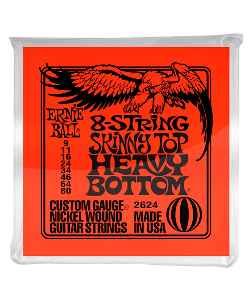 Encordadura Ernie Ball Skinny Top Heavy Bottom 2624 para Guitarra Eléctrica de 8 Cuerdas 9-80