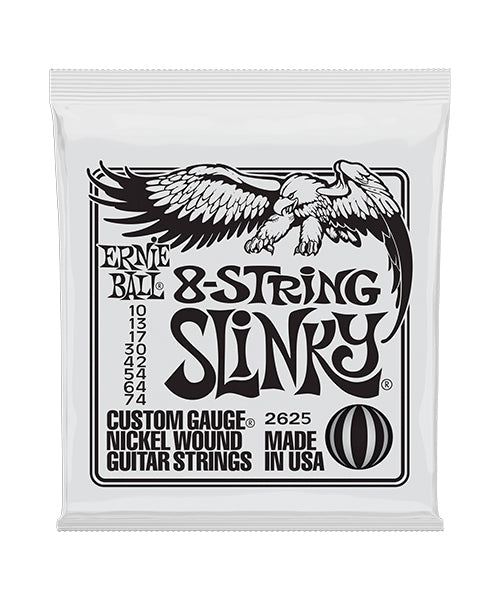 Ernie Ball Encordadura "Slinky 8 Cuerdas" 2625, Guitarra Eléctrica, Nickel Wound 10-74