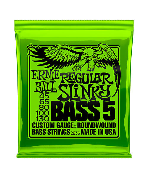 Encordadura Ernie Ball Regular Slinky 2836 para Bajo Eléctrico de 5 cuerdas 45-130