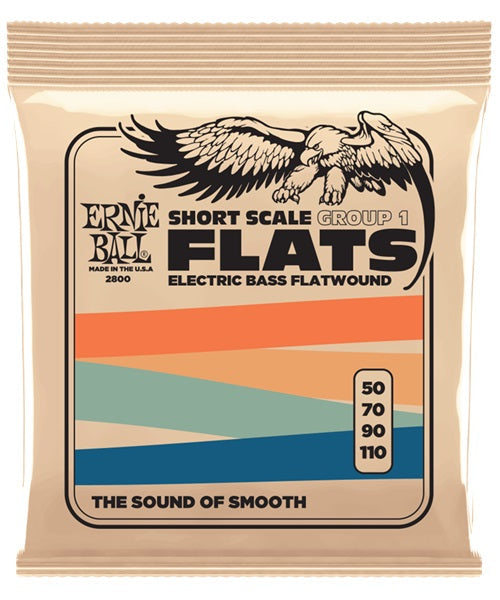 Encordadura Ernie Ball Flatwound Short Scale Group 1 Acero Inoxidable 2800 para Bajo Eléctrico 50-110