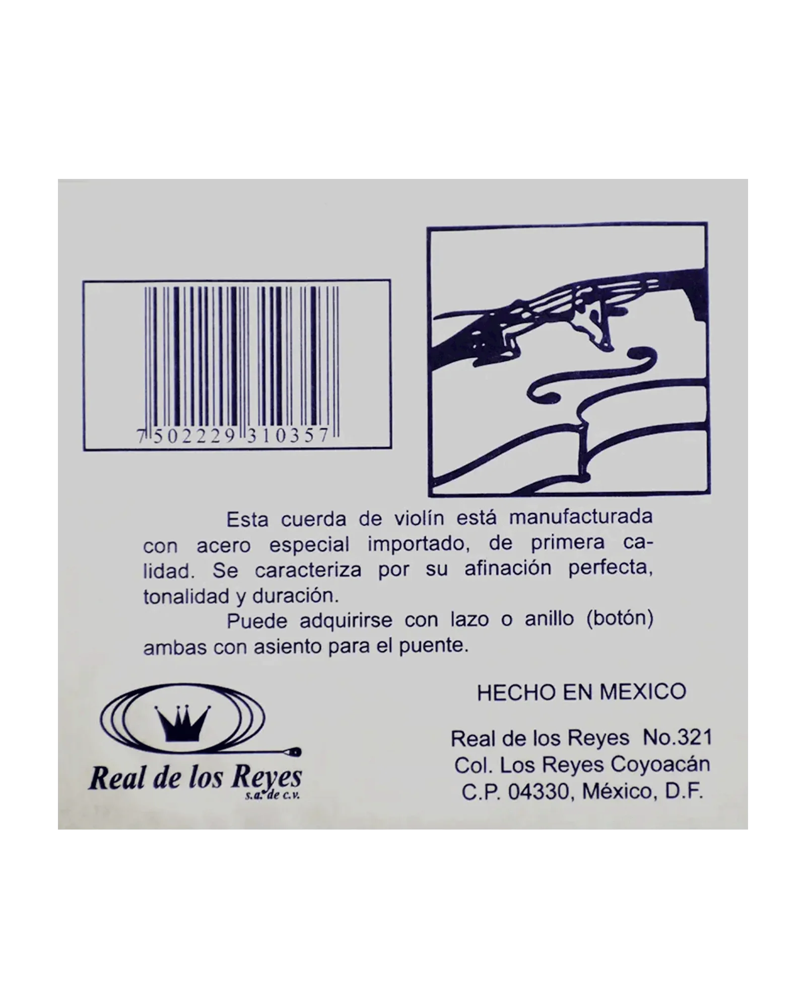 Cuerda El Cometa COVI-716-6 para Violín 4/4, 3A (D "Re"), Entorchado Aluminio, 6 piezas