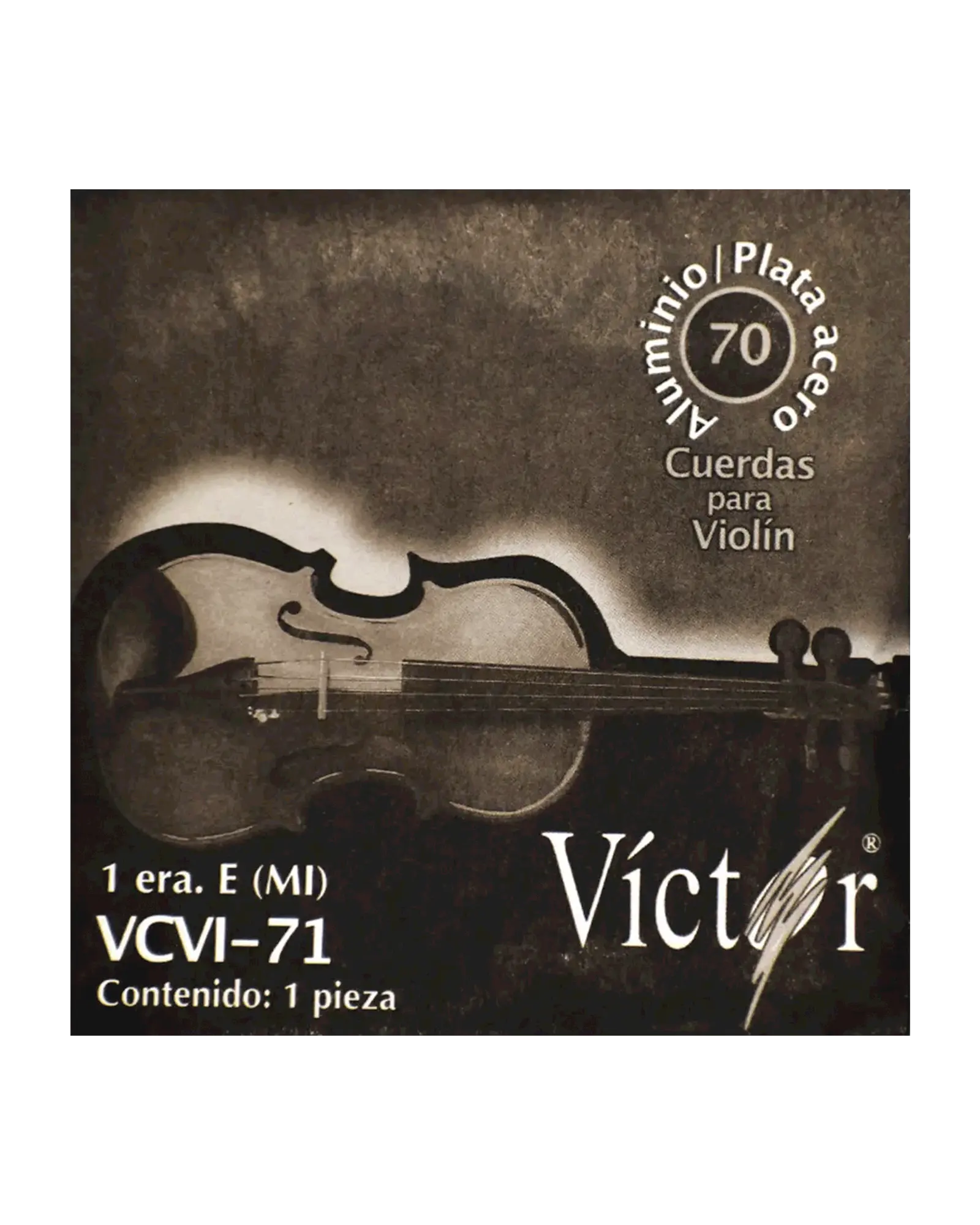 Cuerda Víctor VCVI-71-6 para Violín 4/4, 1A (E "Mi"), Acero Plateado, 6 piezas