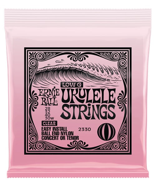 Encordadura Ernie Ball Ukulele Ball End 2330 para Concierto y Tenor Low G Entorchada Nylon Transparente