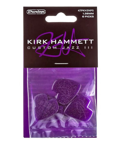 Púas Dunlop Kirk Hammett Jazz III Morado Brillante 1.38mm 6 Piezas