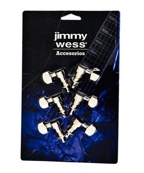 Maquinaria Jimmy Wess SKG342NK-CK 3+3 Niquelada para Guitarra Eléctrica (Perno y Botón Metal)