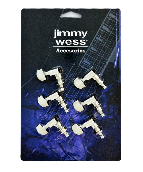 Maquinaria Jimmy Wess SKG642NK-CK 6 en Línea Niquelada para Guitarra Eléctrica (Perno y Botón Metal)