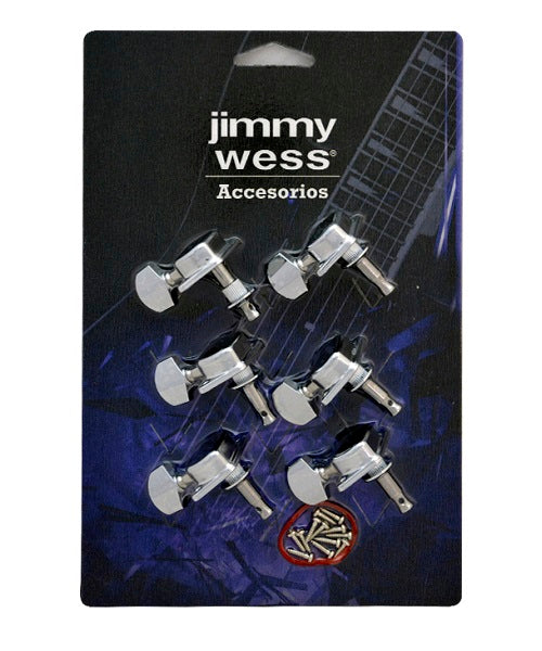 Maquinaria Jimmy Wess SKG663CR-CK 6 en Línea Cromada para Guitarra Eléctrica (Perno y Botón Metal)