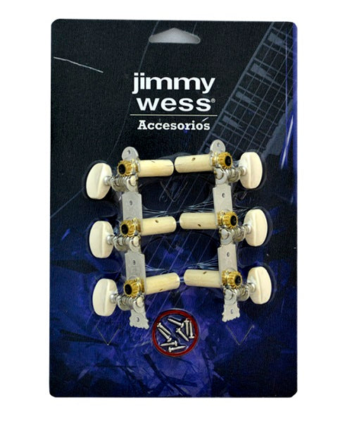 Maquinaria Jimmy Wess SKG352-CK 3+3 Niquelada para Guitarra Clásica (Perno y Botón Plástico)