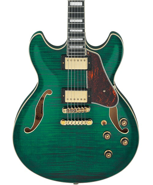 Ibanez Guitarra Eléctrica Verde Transparente AS93FM-TMG, Artcore Expressionist