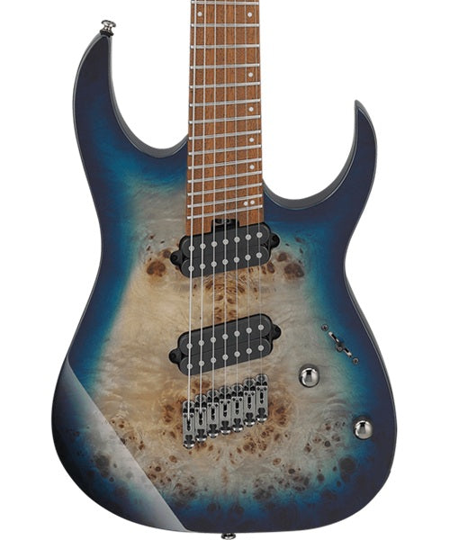 Exclusiva en Veerkamp Online Ibanez Guitarra Eléctrica 7 Cuerdas Natural/Sombreado Azul Negro RGMS7PB-CBS, Serie RG Multi-Escala