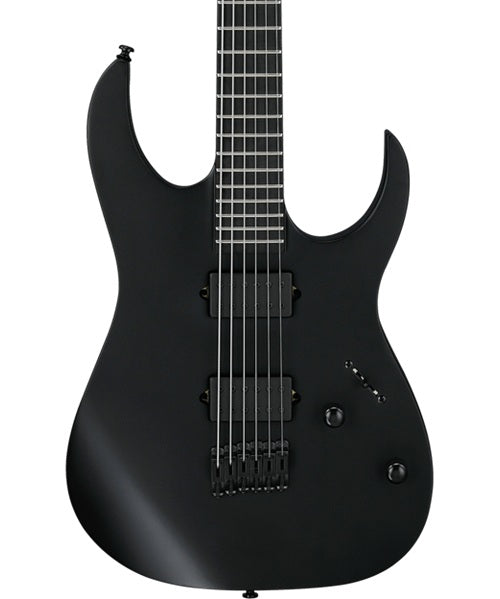 Exclusiva en Veerkamp Online Ibanez Guitarra Eléctrica Negro Mate RGRTBB21-BKF Baritono, Serie RG Iron Label