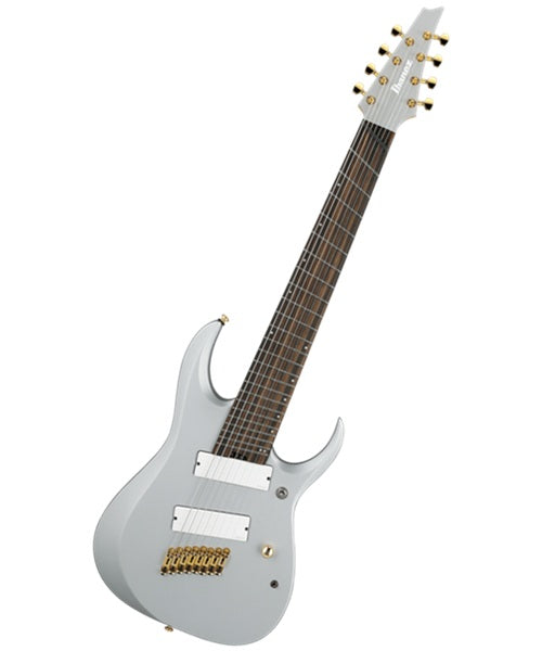 Exclusiva en Veerkamp Online Ibanez Guitarra Eléctrica 8 Cuerdas Plata Mate RGDMS8-CSM, Serie RGD Axe Design Lab