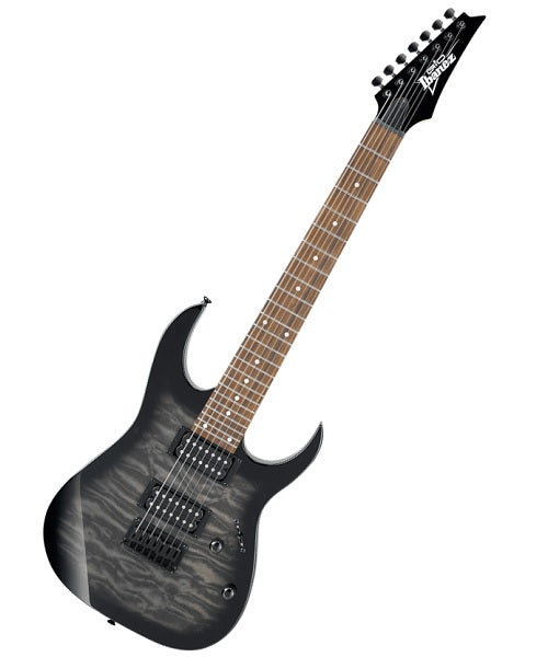 Guitarra Eléctrica Ibanez Gio RG GRG7221QA-TKS Negra Sombreado Transparente de 7 Cuerdas