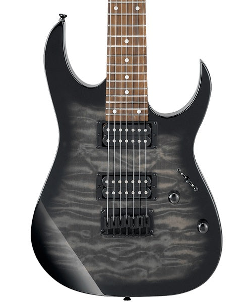 Guitarra Eléctrica Ibanez Gio RG GRG7221QA-TKS Negra Sombreado Transparente de 7 Cuerdas