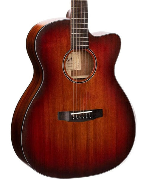 Guitarra Electroacústica Cort Core OC ABW OPLB Palo Negro Mate/Sombreado Café con Funda