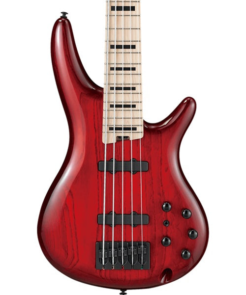 Exclusiva en Veerkamp Online Ibanez Bajo Eléctrico 5 Cuerdas Vino Transparente/Sombreado Rojo ANB205-TWB con Funda, Adam Nitti