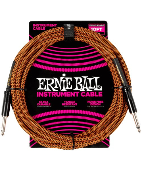 Ernie Ball Cable Braided 6468 Negro/Anaranjado 3.048 Mts. Recto/Recto