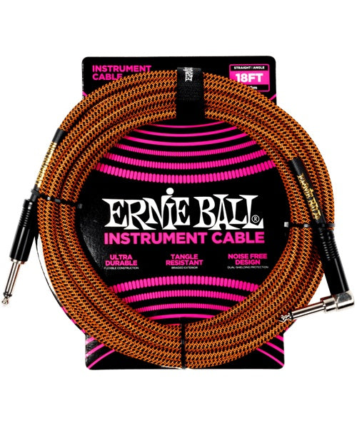 Cable Ernie Ball Braided 6471 Negro/Anaranjado Recto/Angulado 5.48m