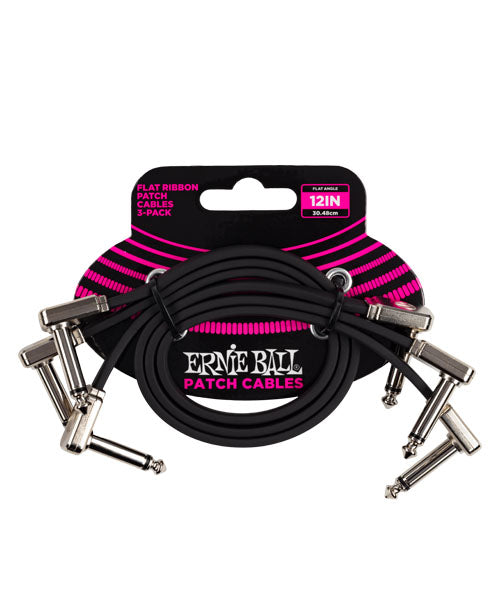 Cables de Parcheo Ernie Ball Flat Ribbon 6222 Negro 3 Piezas Angulado/Angulado 30 cm