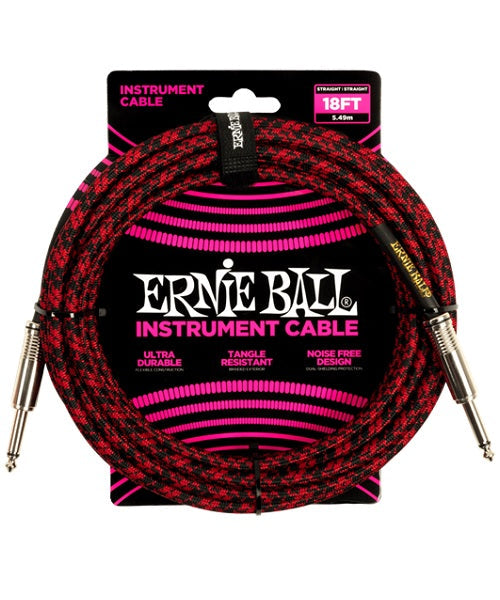 Cable Ernie Ball Braided 6396 Rojo/Negro Recto/Recto 5.486m